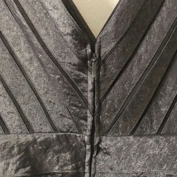 Adrianna Papell 2 Piece Formal Dress Top and Full Length Skirt Grey Metallic - Picture 5 of 13